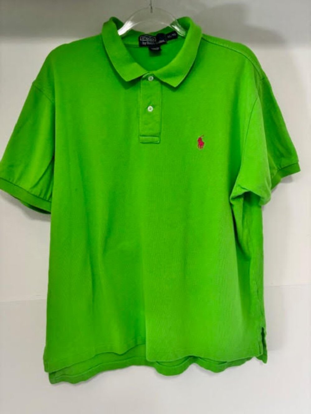 Polo Ralph Lauren Men’s XL Green Pique Polo Shirt Pink Pony Logo Short Sleeve